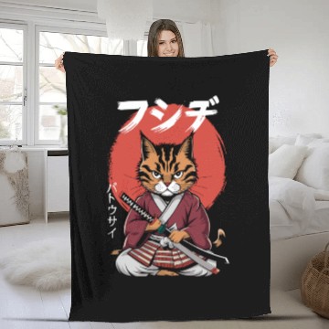 Discover Neko Battousai Samurai Cat Classic Fleece Blankets