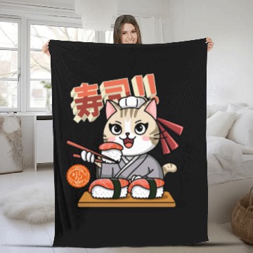Discover Sushi Chef Cat Adorable Culinary Cat Design Fleece Blankets
