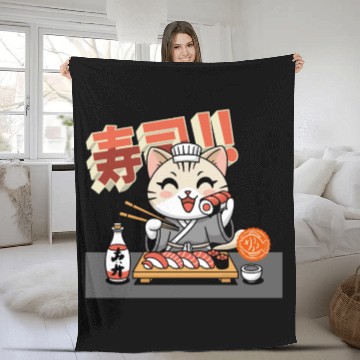 Discover Sushi Chef Cat Adorable Culinary Cat Design Fleece Blankets