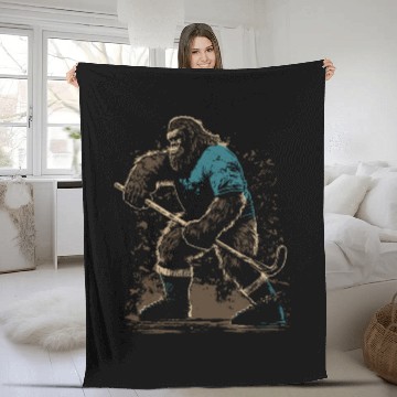 Discover Bigfoot Playing Hockey Lover Funny Design Fleece Blankets