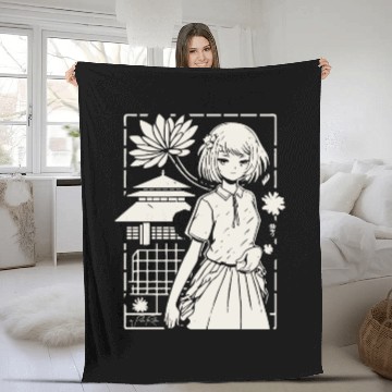 Discover Japan: Sakura Girl Cartoon Fleece Blankets