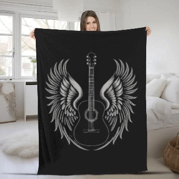 Discover Electric Guitar with Wings Rock and Roll Music Fleece Blankets