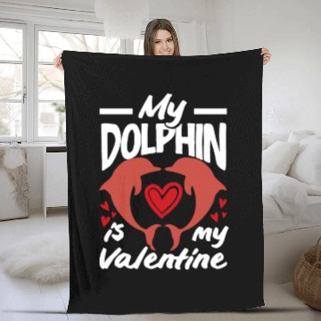 Discover My Dolphin Is My Valentine Cute Heart Design Fleece Blankets