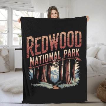 Discover Redwood National park vintage Fleece Blankets