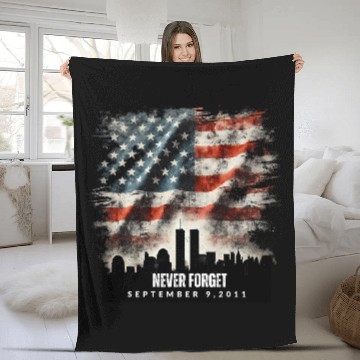 Discover Never Forget September 11 2001 Memorial Day Flag Fleece Blankets
