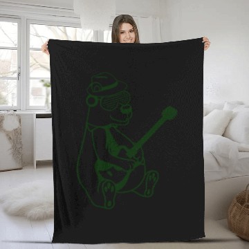 Discover Cool Sitting Grizzly Brown Bear Playing Guitar Fun Fleece Blankets