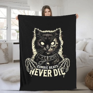 Discover Horror Cat Zombie Never Die Skull Halloween Lover Fleece Blankets