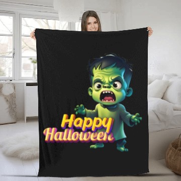 Discover Little Cute Green Zombie Expressing Fear Fleece Blankets