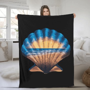 Discover Seashell Beach Scene Serene Ocean Landscape Fleece Blankets