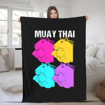Discover MMA Kickboxing Retro 80s Capybara Doing Muay Thai Fleece Blankets