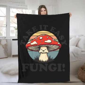 Discover Take It Easy Fungi! - Relaxed Mushroom Design Fleece Blankets