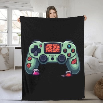 Discover Zombie Brain-Themed Green Controller Fleece Blankets