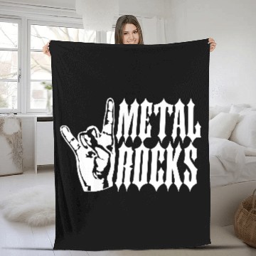 Discover Heavy metal rocks hard rock music fun hand gesture Fleece Blankets