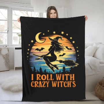 Discover I Roll With Crazy Witches - Spooky Witch Graphic Fleece Blankets