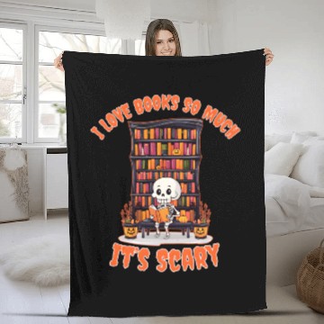 Discover Halloween skeleton book lover reading adults Fleece Blankets