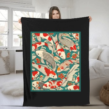 Discover Vintage Japanese Koi Fish Pattern Fleece Blankets