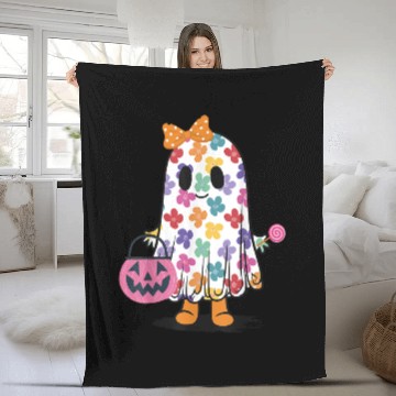 Discover Cute Floral Ghost Trick or Treat Fleece Blankets