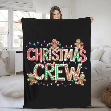 Discover Gingerbread and Candy Christmas Crew with Lights Fleece Blankets