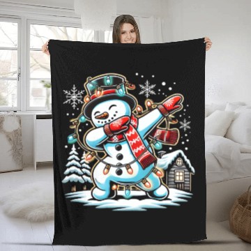 Discover Dabbing Snowman with Christmas Lights and Snowflak Fleece Blankets