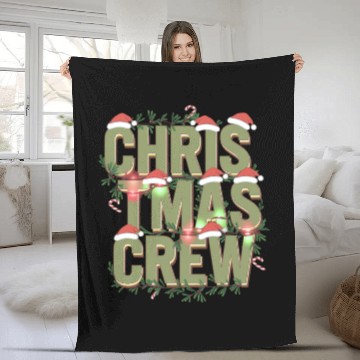 Discover Christmas Crew with Santa Hats and Candy Canes Fleece Blankets