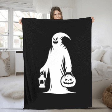 Discover Scary Funny Ghost Mask With Pumpkin Lantern Fleece Blankets
