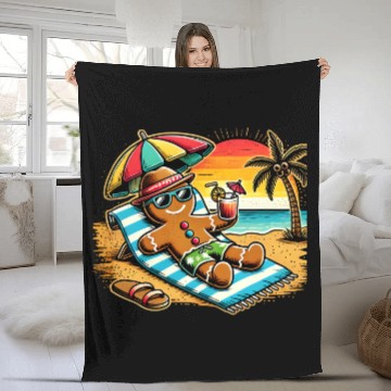 Discover Gingerbread Man Relaxing on the Beach Fleece Blankets