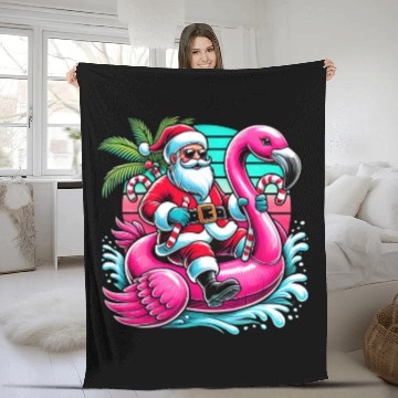 Discover Santa Riding Flamingo in Tropical Christmas Fun Fleece Blankets