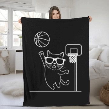 Discover Cat Wearing Sunglasses Playing Basketball Fleece Blankets