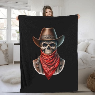 Discover Outlaw Cowboy Skull Fleece Blankets