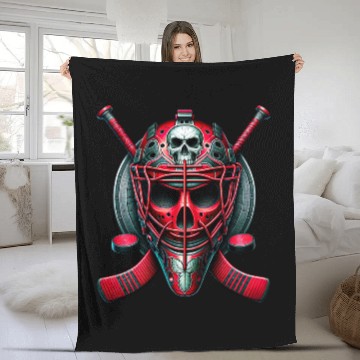 Discover Red Skull Hockey Goalie Fleece Blankets