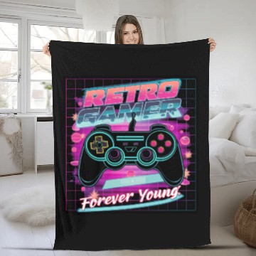 Discover Retro Gamer Forever Young 01 sticker Fleece Blankets