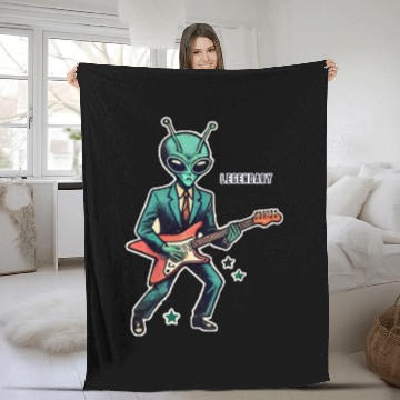 Discover Vintage Cartoon Alien Rockstar in Cosmic Performan Fleece Blankets