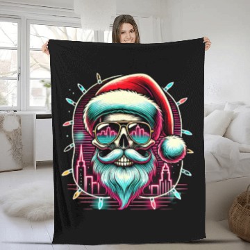 Discover Neon Santa Skull City Lights Christmas Fleece Blankets