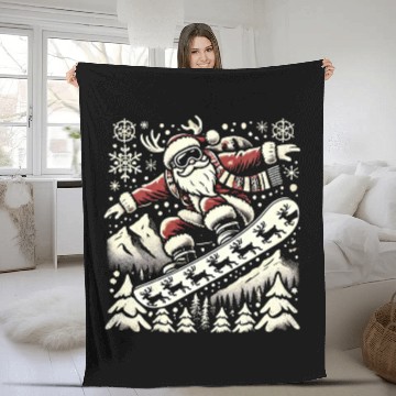 Discover Snowboarding Santa Winter Wonderland Christmas Fun Fleece Blankets