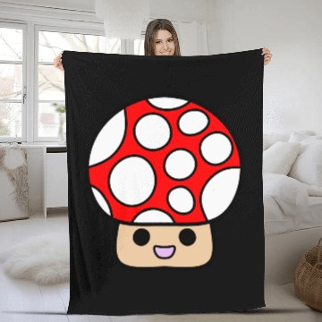 Discover Cute Red Mushroom Smiling Fleece Blankets