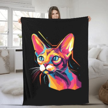Discover Cat Watercolor Colorful Abyssinian Cat Fleece Blankets