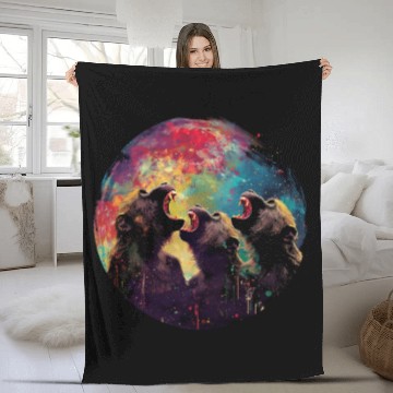 Discover Baboon Monkey Howling Moon Fleece Blankets