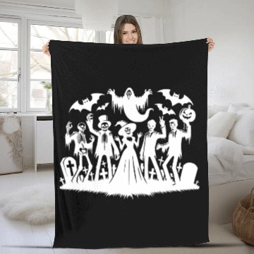 Discover Fun Halloween Party With Zombies And Ghosts Fleece Blankets