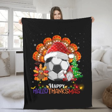 Discover Soccer Turkey Gnome Happy Hallothanksmas Fleece Blankets
