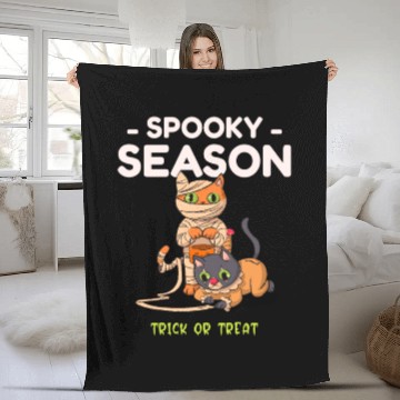 Discover Spooky Seasons Trick or Treat Cat Mummy Fleece Blankets