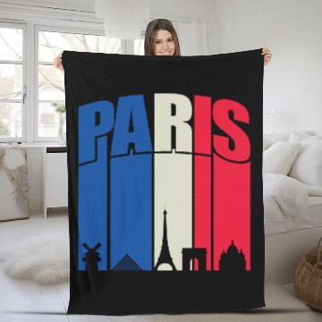 Discover Paris Landmarks Typography Fleece Blankets