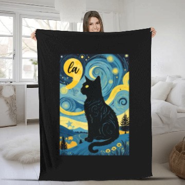 Discover Halloween Starry Night Black Cat Comma La Harris Fleece Blankets