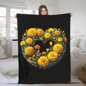 Discover Marigold Flowers Fleece Blankets