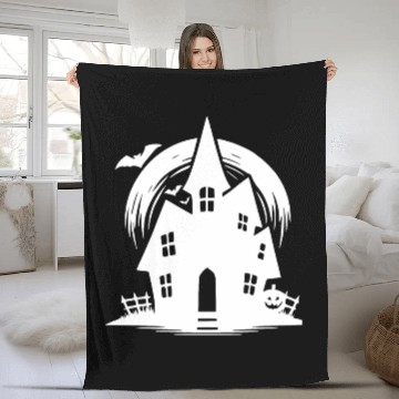 Discover Bat Full Moon Haunted House Halloween Tattoo Fleece Blankets