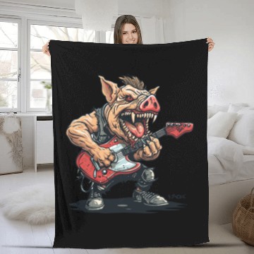Discover Punk Rock Guitar Pig Fleece Blankets