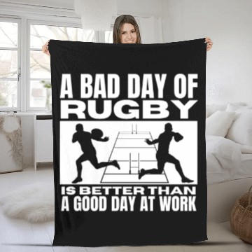 Discover A Bad Day Of Rugby Funny Rugby Player Fleece Blankets
