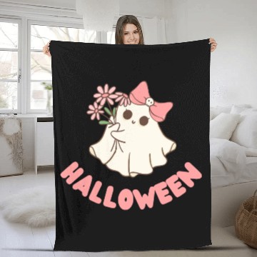 Discover halloween friendly flower ghost Fleece Blankets