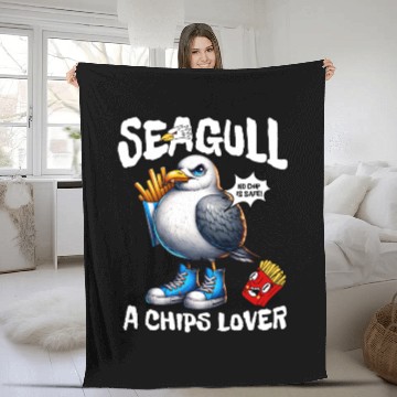 Discover Seagull The Potato Chips Lover Funny Sea Bird Fleece Blankets