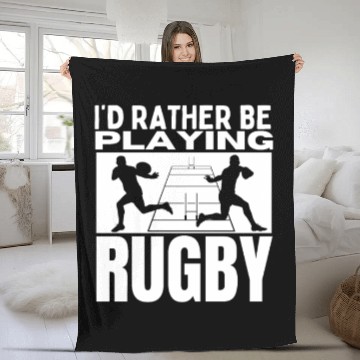 Discover I'd Rather Be Playing Rugby Funny Rugby Player Fleece Blankets