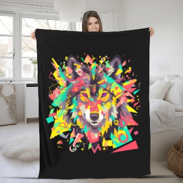 Discover Majestic Pop Art Alpha Wolf - Vibrant Warm Fleece Blankets